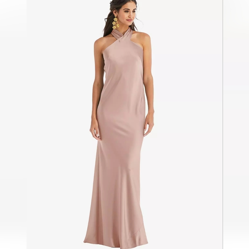Elegant Blush Halter Evening Gown